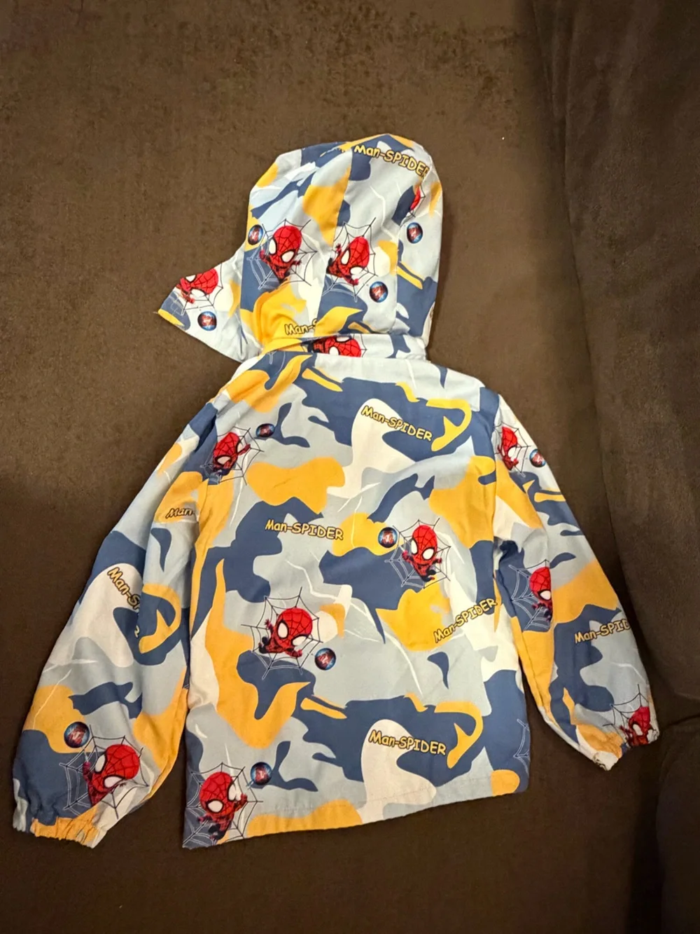Kids Yellow & Blue Spider Print Hooded Jacket